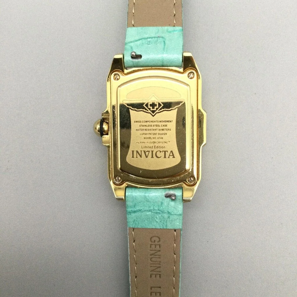 Invicta Lupah Music Crystal Women Watch 29mm Gold Tone Leather LE New Battery